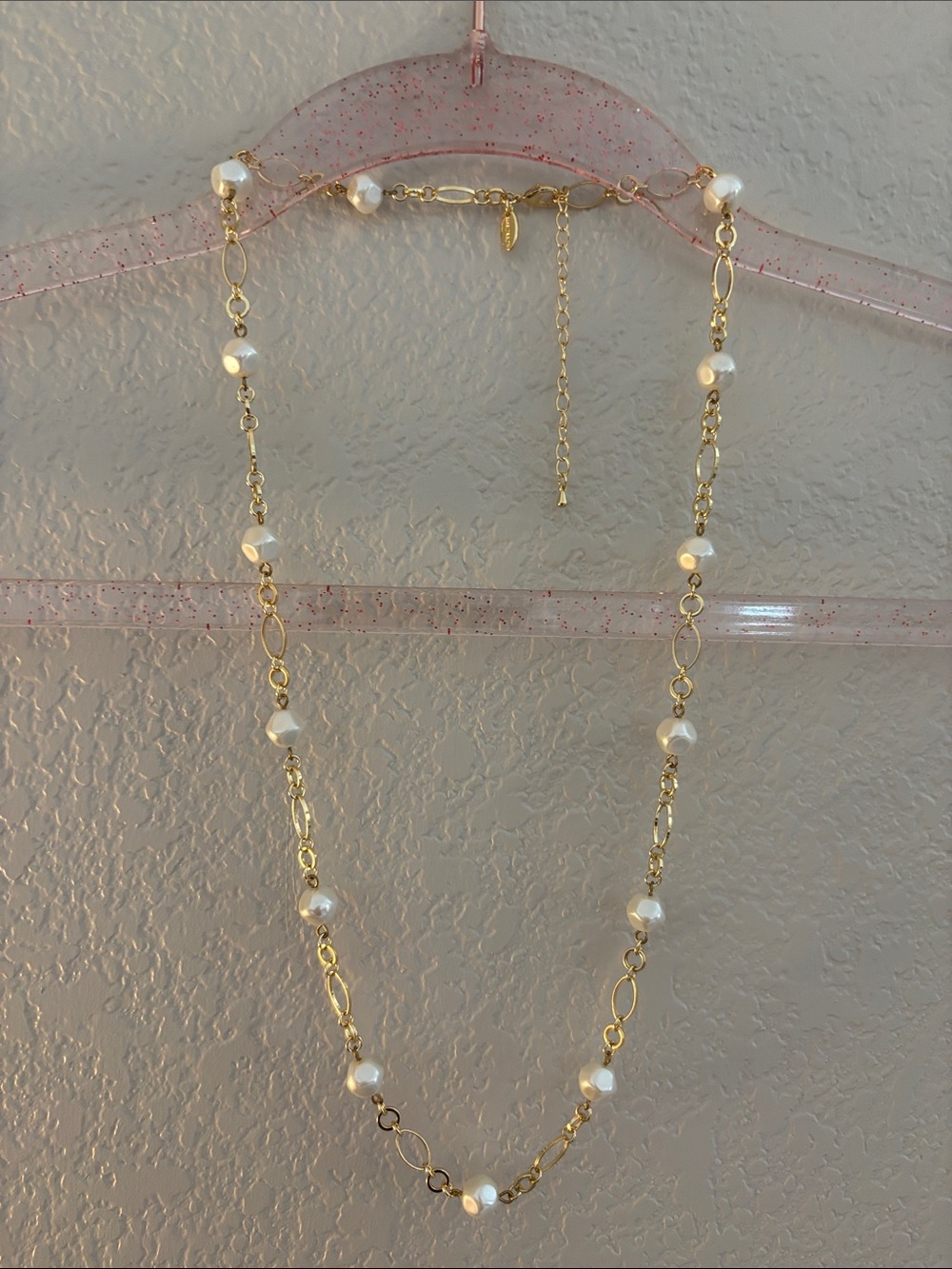 Mary Kay Gold and White Pearl Station Necklace